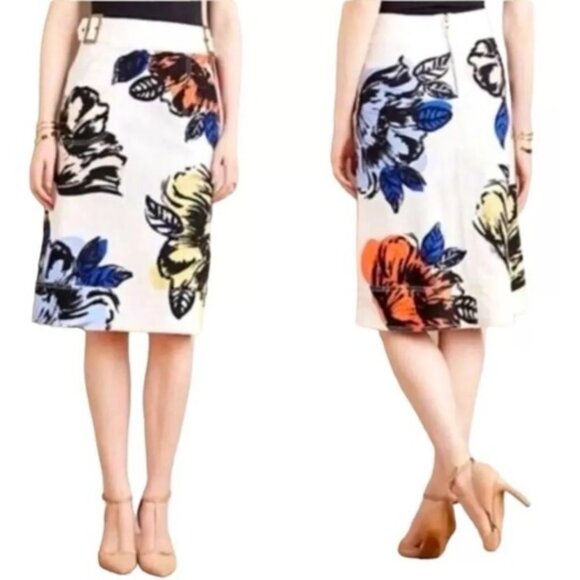 Maeve Dresses & Skirts - Anthropologie Maeve Cotton Denim Floral pencil skirt in a Misses size 0